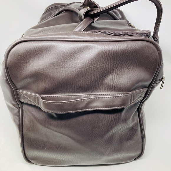 KARL LAGARFELD PARFUMS Duffle Bag Brown faux leather large travel Gym Bag 18x13" - Picture 8 of 14